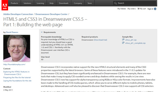 HTML5 and CSS3 in Dreamweaver CS5.5 – Part 1: Building the web page 