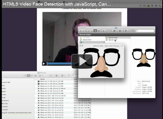 JavaScript Face Detection + Canvas + Video = HTML5 Glasses!
