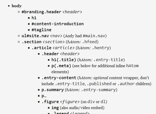 HTML5 id or class name cheatsheet